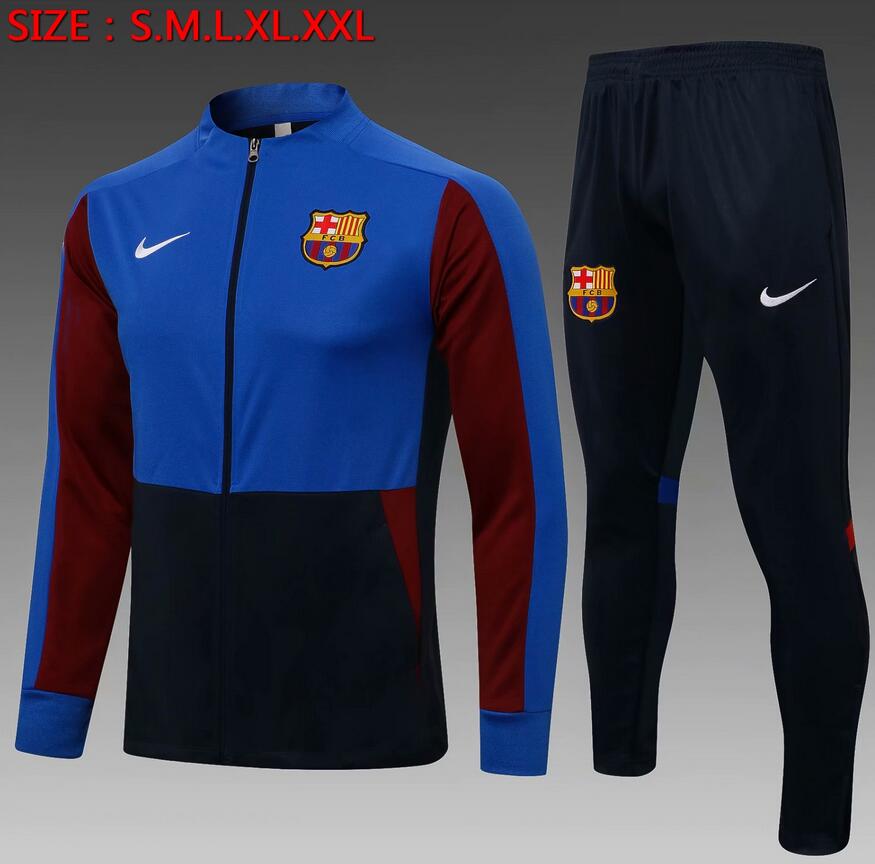 2021/22 Barcelona Blue Black Training Kits Jacket with Pants